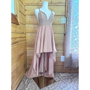 High Low Formal Lace Bodice Gown Size Small Blush Pink Satin Symphony Wedding Gu